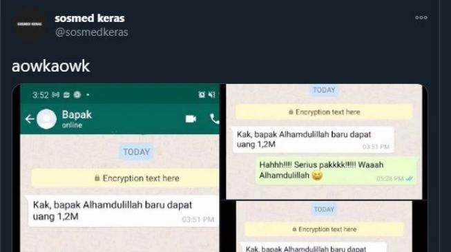 Percakapan ayah dan anak melalui WhatsApp. (Twitter/@sosmedkeras)