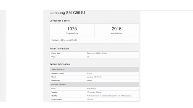 Bocoran Samsung Galaxy S21. [Geekbench]