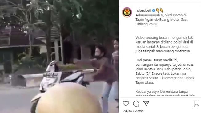 Video bocah mengamuk saat ditilang. (Instagram/ndorobeii)