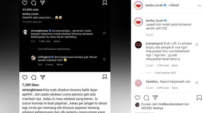 Unggahan soal Lutfi Agizal ]Instagram/@lambe_turah]