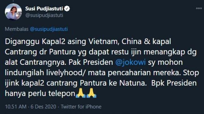 Susi Pudjiastuti. (Twitter/susipudjiastuti)