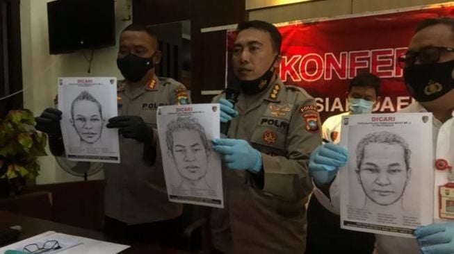 Polisi merilis 3 sketsa wajah pembunuh sadis mayat terikat di TPA Punggur, Batam. Mereka semua berambut pendek. (Batamnews)