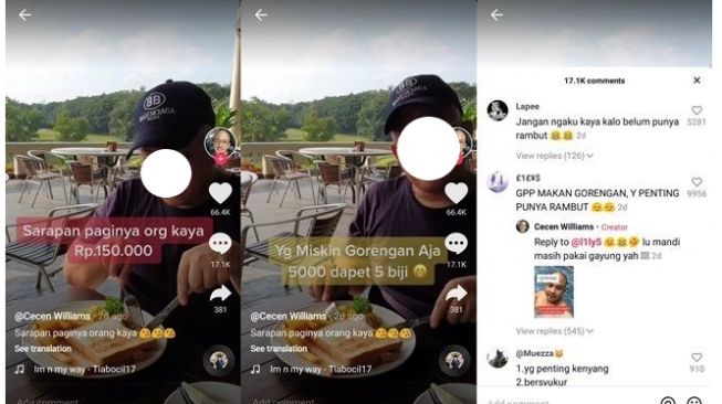 Viral pria bandingkan sarapan orang kaya dan miskin. (TikTok/@dedekbumbum)