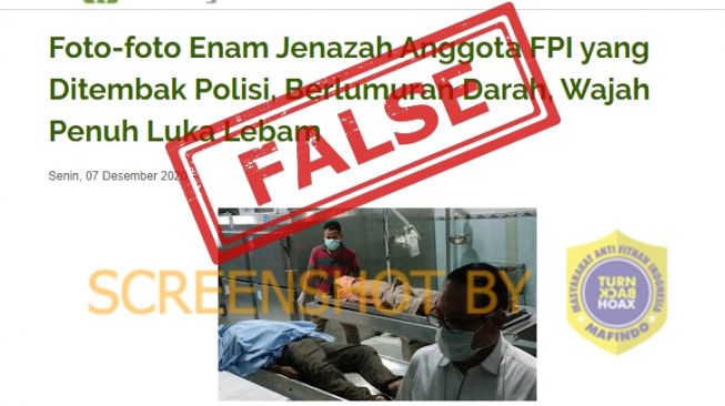 Cek fakta beredar foto 6 jenazah FPI berlumuran darah. (turnbackhoax.id)