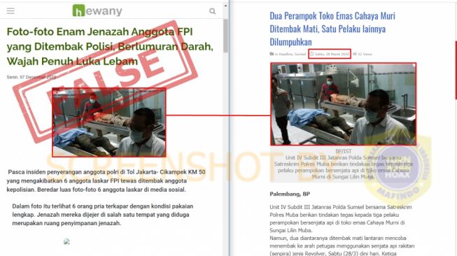 Cek fakta beredar foto 6 jenazah FPI berlumuran darah. (turnbackhoax.id)