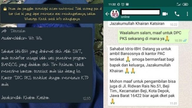 Beredar Pesan Berantai WA Bagi Bansos dari Paslon Idris-Imam, Ini Faktanya