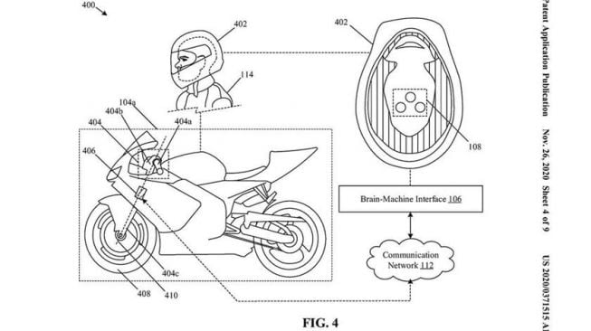 Gambar paten teknologi baru Honda, kendalikan motor dengan bantuan gelombang otak pengendara (Carbuzz)