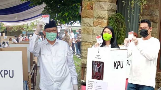Bobby Nasution dan Akhyar Nasution saat pencoblosan di Pilkada Medan. [Foto: Suhardiman]