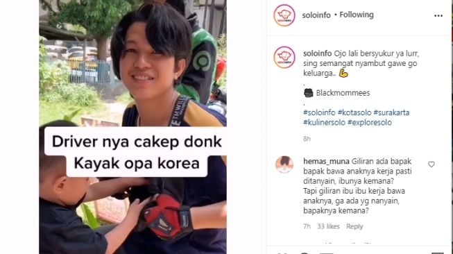 Video pengemudi ojol yang ajak anak bekerja di jalan. - (Instagra,/@soloinfo)