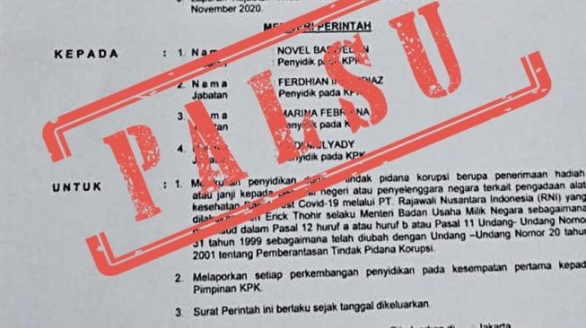 Surat Perintah Penyidikan palsu. (Twitter/KPK_RI)