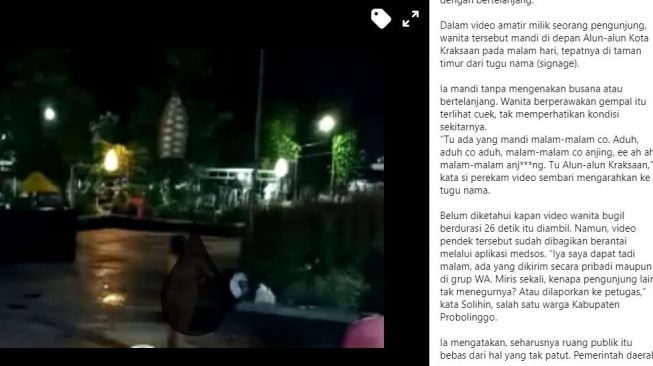 Tangkapan layar video wanita mandi di alun-alun. (Facebook/Kodil Panjalu)