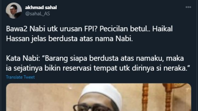 FPI Laporkan Haikal Hassan ke Polisi Biar Bisa Buktikan Bertemu Rasulullah