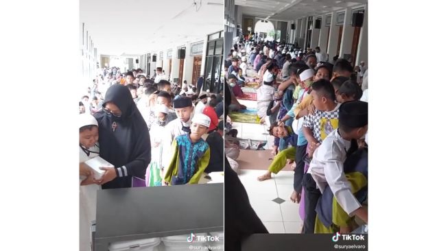 Salat Jumat Berujung Rusuh, Anak-anak Saling Dorong Berebut Nasi Kotak