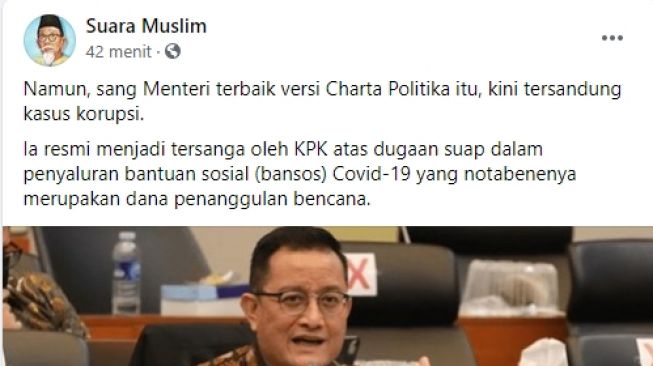 CEK FAKTA: Mensos Juliari Menteri Terbaik Versi Charta Politika, Benarkah?
