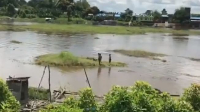 Bak Perahu, Bocah Nekat Susur Sungai Naik Gulma Hanyut, Publik Ketar-ketir