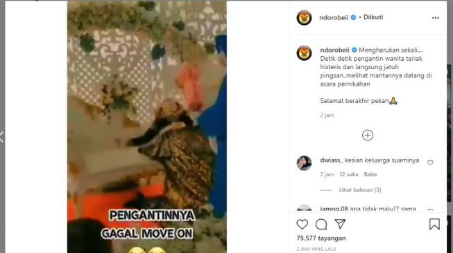 Nikahan mantan yang membuat kacau. (Instagram/@ndorobeii)