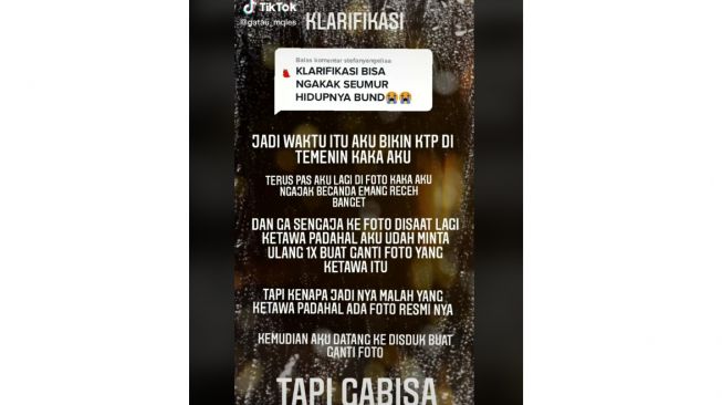 Klarifikasi pemilik KTP yang fotonya tertawa (tiktok.com/@gatau_mqles)