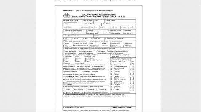 Formulir penggunaan senjata yang harus diisi polisi sebelum eksekusi (Dok. KontraS)