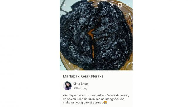 Cuitan di Twitter bagikan kisah Sinta saat membuat 'Martabak Kerak Neraka' (twitter.com/TalkinAndy)