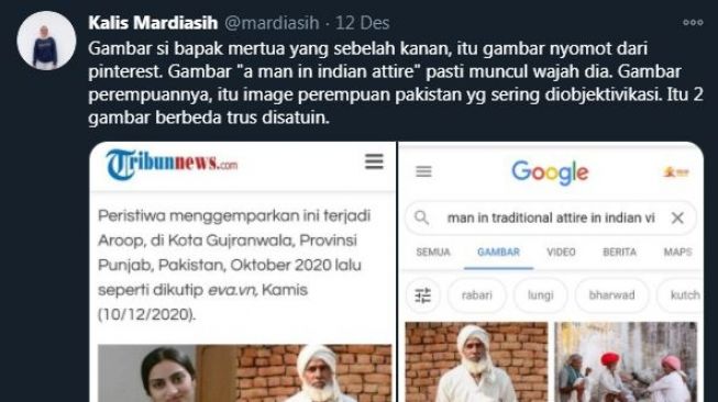 Cuitan Kalis Mardiasih terkait berita bohong menantu yang memperkosa mertua di Pakistan (Twitter)