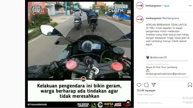 Cuplikan dari video pengendara moge yang ugal-ugalan  (instagram.com/lembangnews)