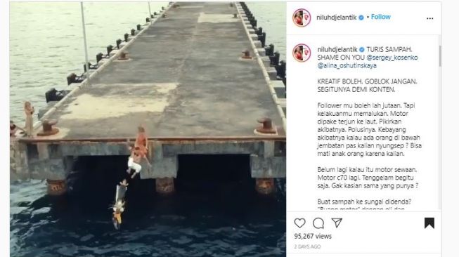 Turis Rusia terjun ke laut bersama sepeda motor (Instagram @niluhdjelantik)