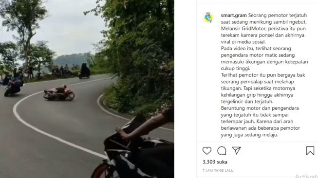 Bergaya bak Pembalap MotoGP, Pengendara Sepeda Motor ini Malah Terjatuh