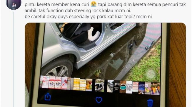 Pintu mobibl hilang dicuri maling, namun barang berharga tak hilang sama sekali (Twitter)