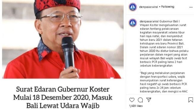 Warganet protes aturan ke Bali wajib tes PCR. (Instagram/@denpasar.viral)