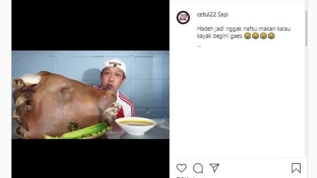 Nafsu Makan Auto Melayang! Pria Mukbang Kepala Sapi, Publik: Sapinya Nangis