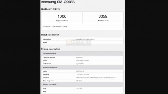 Bocoran Samsung Galaxy S21 Ultra. [91mobiles]