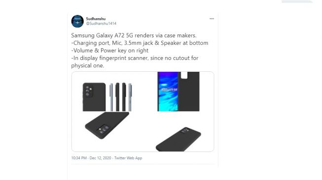 Bocoran Samsung Galaxy A72 5G. [Twitter]