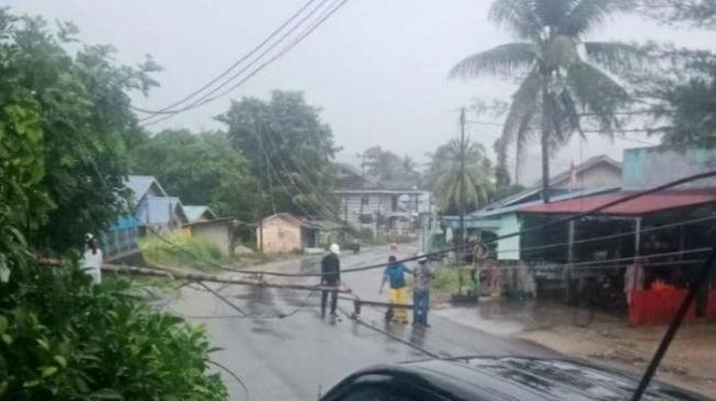 Hujan Deras dan Angin Kencang Satu Jam, Tiang Listrik Tumbang