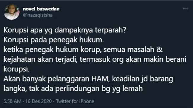 Cuitan Novel Baswedan. (Twitter/nazaqistsha)