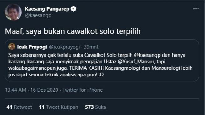 Kaesang dipanggil cawalkot Solo. (Twitter/@kaesangp)