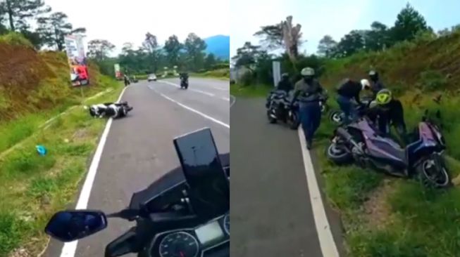 Viral Rombongan Motor Jatuh Massal, Sebabnya Bikin Ngakak