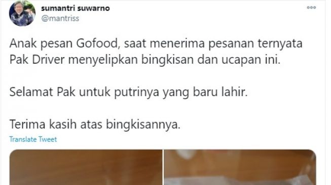 Driver Ojek Online Ini Beri Bingkisan dengan Pesan Menyentuh. (Dok: Twitter/Mantris)