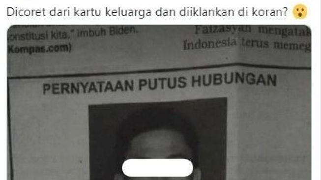 Anak Dicoret dari Kartu Keluarga Gegara Suka Lawan Ortu, Diumumkan di Koran