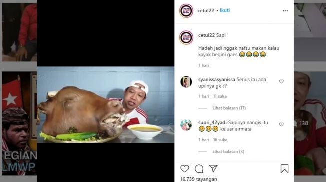 Mukbang kepala sapi. (Instagram/@cetul22)