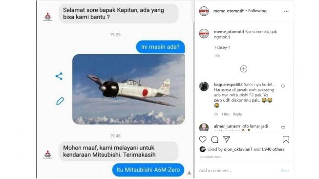 Screenshot Chat calon konsumen dengan admin Mitsubishi yang bikin ngakak (Instagram)