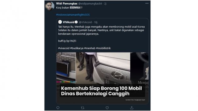 Tanggapan warganet soal keputusan Menhub Budi Karya pilih mobil listrik Korsel ketimbang Esemka