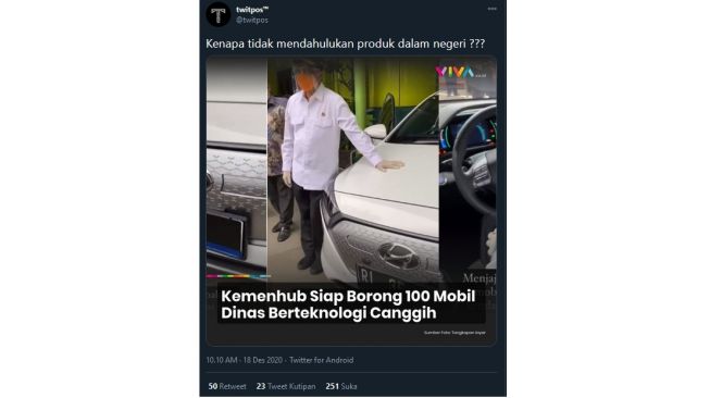 Tanggapan warganet soal keputusan Menhub Budi Karya pilih mobil listrik Korsel ketimbang Esemka