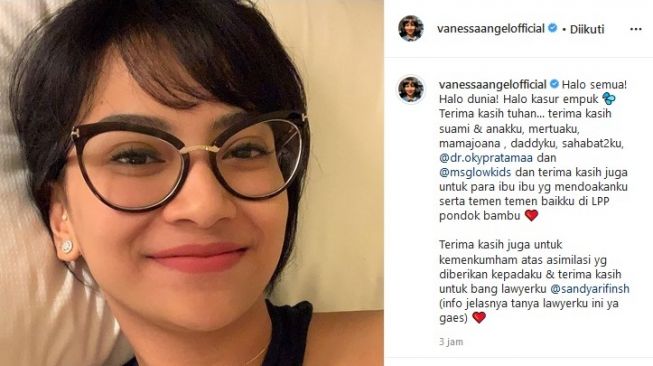 Senyum kebahagiaan Vanessa Angel setelah mendapat kebebasan. [Instagram]