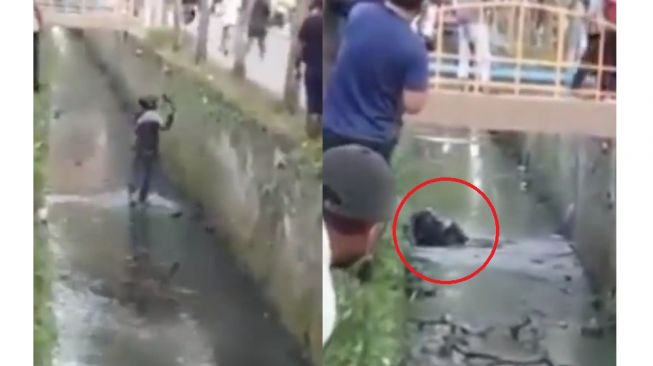 Viral! Pelaku Begal Kecebur Got, Dirajam Warga Pakai Batu sampai Ambruk