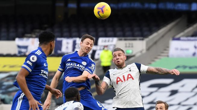 Suasana laga Liga Inggris 2020/2021 antara Tottenham Hotspur vs Leicester City di Tottenham Hotspur Stadium, London, Minggu (20/12/2020) malam WIB. [ANDY RAIN / POOL / AFP]