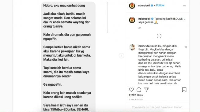 Curhatan suami yang istrinya tidak bisa memasak. (Instagram/@ndorobeii)