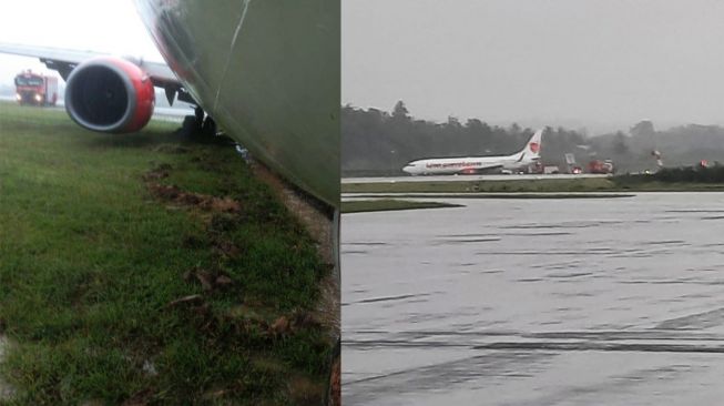 Penampakan Pesawat Lion Air yang Tergelincir di Bandara Radin Inten Lampung