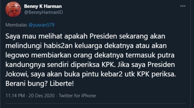 Elit Partai Demokrat tanggapi kasus Gibran. (Twitter/@BennyHarmanID)