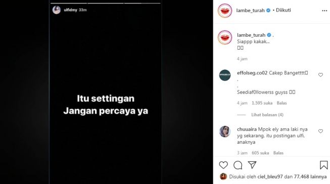 Unggahan soal anak Elly Sugigi, Ulfi Damayanti [Instagram/@lambe_turah]