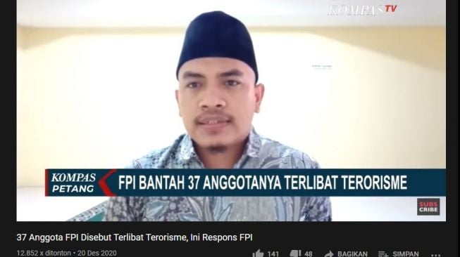 Bantahan FPI soal tudingan terorisme. (YouTube/KOMPAS TV)